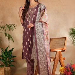 House of Pataudi Women Ethnic Motifs Printed Kurta with Trousers & Dupatta-15