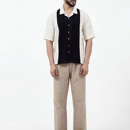 Inkriti Men Classic Cuban Collar Colourblocked Cotton Relaxed Fit Formal Shirt-image-9