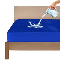 GADDA CO Waterproof 215 GSM Bamboo Material Skirting 14 Inches  Bed Fitted Mattress Protector - Blue-image-33