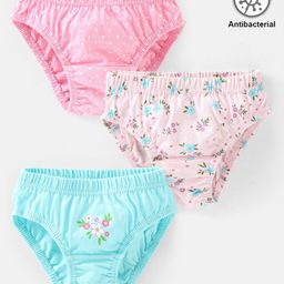 Babyhug 100% Cotton Antibacterial Panties Floral Print Pack of 3 - Pink & Blue-picture-3
