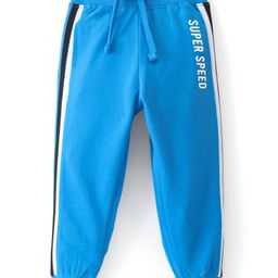 Babyhug Cotton Looper Knit Full Length Lounge Pant Text Printed - Blue-image-52