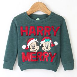 Bodycare Fleece Full Sleeves Sweatshirt With Mickey Mouse Print & Sequine Detailing - Green-image-2