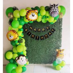 Special You jungle theme birthday decoration items for kids with animal theme foil balloon with artificial leaves happy birthday banner metallic balloons for decoration kit green -Pack of 61 Items-9
