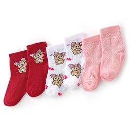 Cute Walk By Babyhug Anti-Bacterial Ankle Length Socks Dotted & Bunny Design Pack Of 3- Maroon  Pink & White-image-50