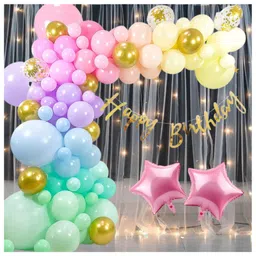 Puchku Happy birthday Net Curtain  LED Light 73 Pcs Combo for Kids pastel décorbirthday party first 1st  2nd 5th  10th-picture-6