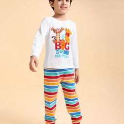 Babyhug Disney Cotton Single Jersey Knit Full Sleeves Night Suit Winnie The Pooh Print - White-image-44