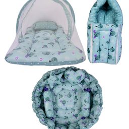 Babytoons New Born Baby Bedding Set Reversible Nest Mattress with Net Sleeping Bag (Green, 0-12 Months)-14