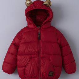 Kookie Kids Full Sleeves Hooded Padded Sweat Jacket With Ear Applique - Maroon-image-44