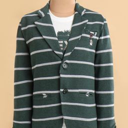 Dapper Dudes Full Sleeves Striped Blazer With Typography Printed Tee - Dark Green-picture-46