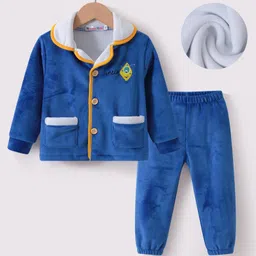 Kookie Kids Full Sleeves Winter Wear Night Suit With Patch Detailing - Blue-picture-47