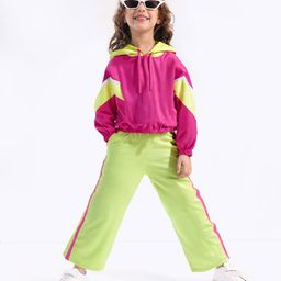Ollington St.Cotton Knit Winterwear Set Of Color Blocked Full Sleeves Hoodie & Trackpant - Dark Pink-image-16