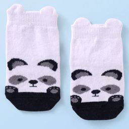 Cutewalk by Babyhug Knit Anti-Bacterial Ankle Length Anti-Skid Socks with Panda Design - White-image-93