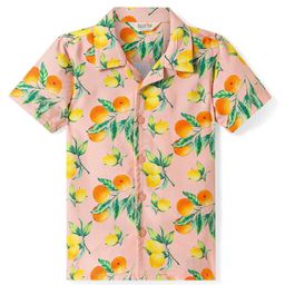 Bonfino Rayon Woven Half Sleeves Lemon Printed Oversized Resort Collar Shirt - Peach-image-35