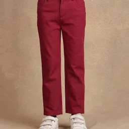 One Friday 100% Cotton Solid Trousers - Red-picture-0