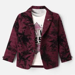 Dapper Dudes Full Sleeves Leaves Printed Blazer With Typographic Tee - Wine-image-4