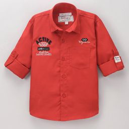 Dapper Dudes Full Sleeves Active Text Embroidered Shirt - Red-image-90
