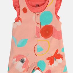MINI KLUB Cotton Knit Floral Printed Dungaree With Frill Sleeves Top - Pink-image-43