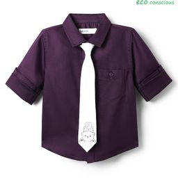 Babyoye Cotton Woven Full Sleeves Solid Dyed Party Shirt With Tie - Purple-image-48