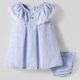 ToffyHouse Cotton Woven Half Sleeves Frock With Bloomer & Stripes - Light Blue-picture-48