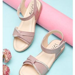 Tiny Bugs Stones Embellished Velcro Closure Sandals - Peach-image-94