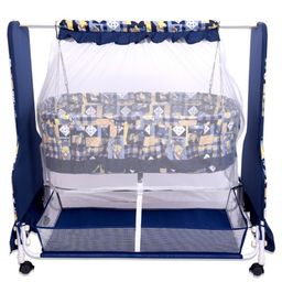 Infanto Cocoon Baby Swing Cradle / Jhula / Palna with Large Storage , 360 Lockable Wheels, Sturdy Frame, Large Mosquito Net, Swing Lock ,Soft cushion mattress- NAVY image 2