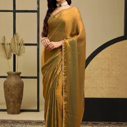 KALINI Gold Silk Blend Solid Sarees-image-45