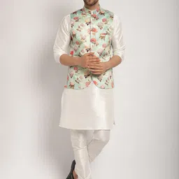 Kaifoo Men Regular Dupion Silk Kurta with Churidar-image-84