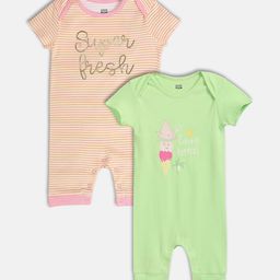 MINI KLUB Infant Girls Pack Of 2 Printed Pure Cotton Rompers-image-33