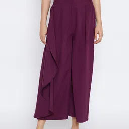 Bitterlime Women Burgundy Relaxed Loose Fit Solid Culottes-image-55