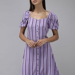 The Roaster Lifestyle Co. Women Lavender & White Striped A-Line Dress-image-39