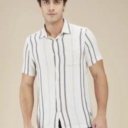 Being Human Cream Cotton Regular Fit Stripes Shirt-image-57