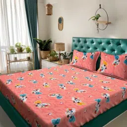 Klotthe Orange Cotton Printed 400 TC King Flat Bedsheet with 2 Pillow Covers-picture-46
