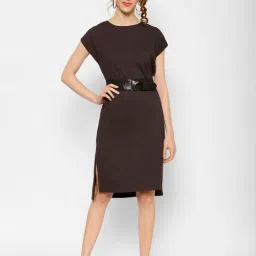 KASSUALLY Brown Cotton Relaxed Fit A Line Dress-image-78