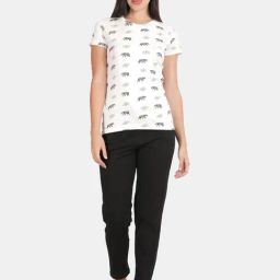 Kryptic Off White & Black Cotton Printed T-Shirt With Pyjamas-image-57