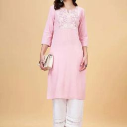 YU by Pantaloons Pink Cotton Embroidered Straight Kurta-11