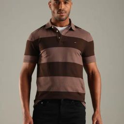 Tommy Hilfiger Brown Cotton Slim Fit Striped Polo T-Shirt-picture-36
