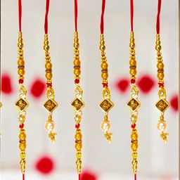 MISHAV Set Of 3 Artificial Stones Studded And Beaded Bhaiya Bhabhi Rakhis-4