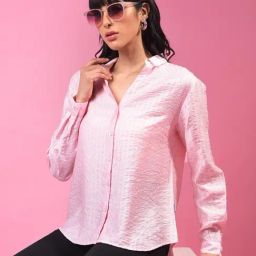 Crimsoune Club Pink Blended Textured Shirt-image-90