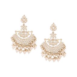 Zaveri Pearls Gold Tone Kundan & Pearls Crescent Dangler Earrings-ZPFK13978 image 3