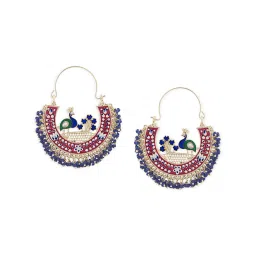 Zaveri Pearls Multicolor Meenakari Peacock Inspired Crescent Hoop Earrings-ZPFK14626 image 3
