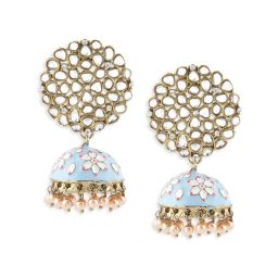 Zaveri Pearls Turquoise Blue & Pink Meenakari Kundan Ethnic Jhumki Earrings-ZPFK15177 image 3