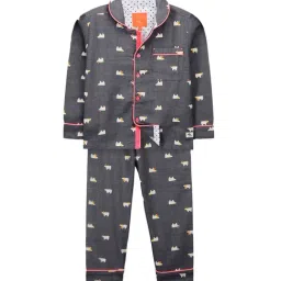 Cherry Crumble by Nitt Hyman Kids Grey Printed Bear Nightsuit-image-65