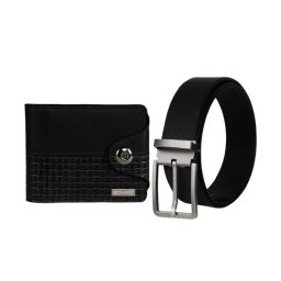 Scharf Black Leather Set Of Waist Belt And Wallet For Men-image-89