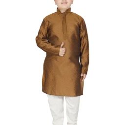 SG Yuvraj Kids Brown & White Embroidered Full Sleeves Kurta with Pyjamas-image-66