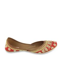 Fulkari Women's Pearl Red Ethnic Juttis-image-79