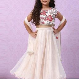 Biba Kids Off-White & Pink Cotton Embroidered Lehenga Choli-image-61