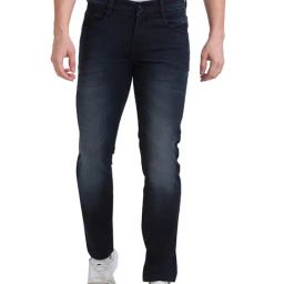 Parx Dark Blue Tapered Fit Lightly Washed Jeans-image-16