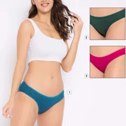 Clovia Cotton Pack of 3 Spandex Low waist Outer elastic Bikini Panty-picture-28