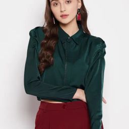 MADAME Dark Green Regular Fit Shirt-image-81