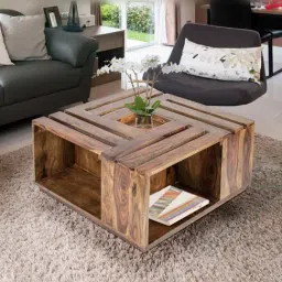 Ikiriya Milan Brown Wood Coffee Table for Living Room Teak Finish-image-1